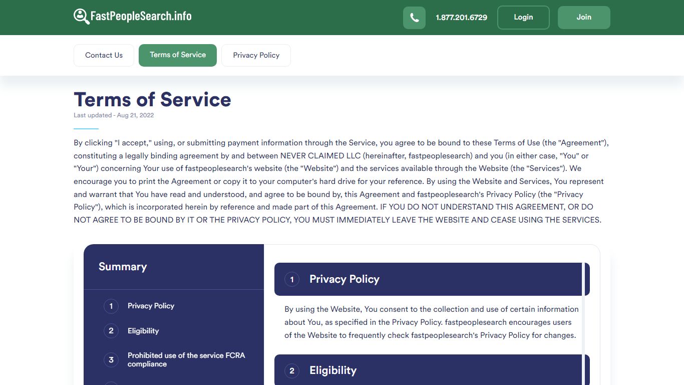 FastPeopleSearch.info Terms and Conditions